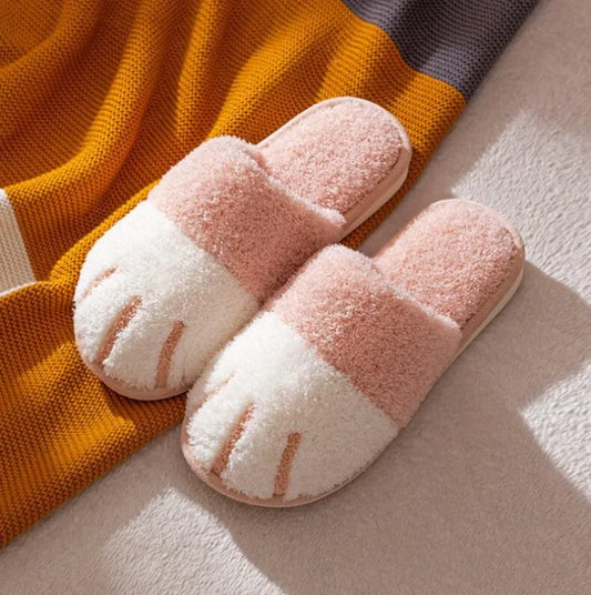 New Winter Warm Plush Slippers Cute Cat Paw Designer House Women Fur Slippers Floor Mute Bedroom Lovers Indoor Fluffy Shoes