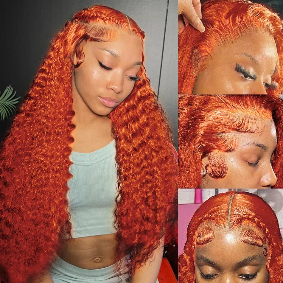 Ginger Orange Water Wave #350 Colored 13x6 13x4 Transparent Lace Front Wig Human Hair for Women Deep Curly Wigs Pre Plucked