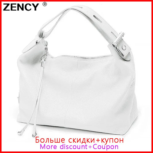 ZENCY Hot Stylish 100% Genuine Cow Leather Women Handbag Extendable Handle Strap Cowhide Ladies Tote Shoulder Bags Purse Satchel