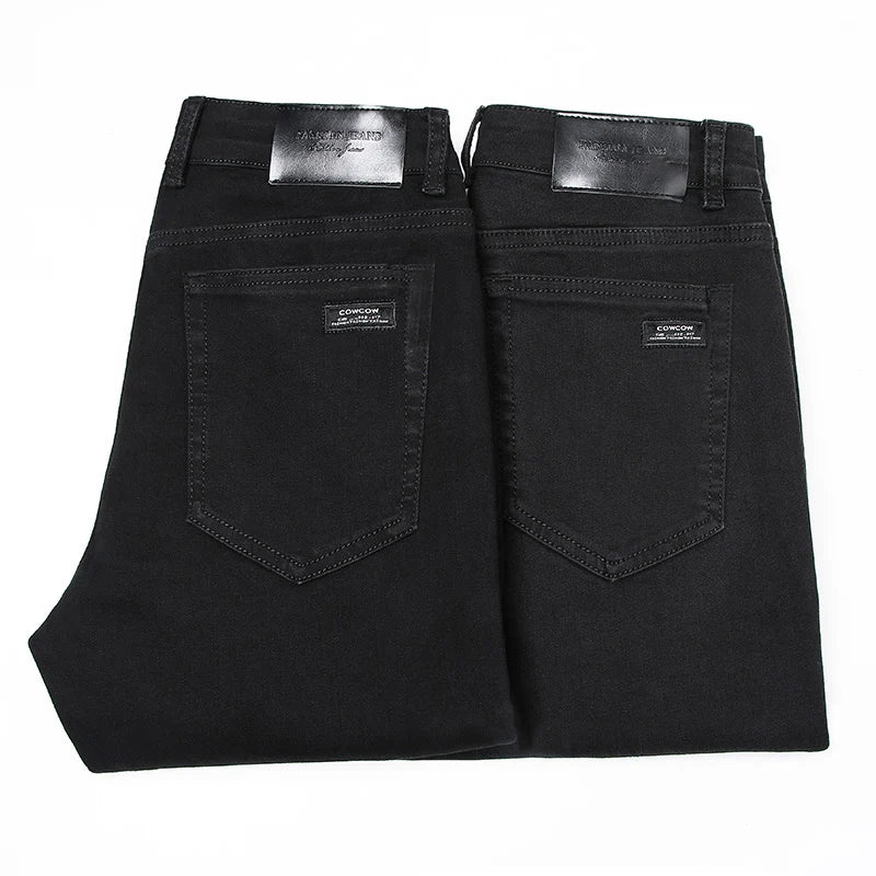 Black Grey Brands Jeans Trousers Men Clothes  Elasticity Slim Jeans Business Casual Male Denim Slim Pants Classic Style