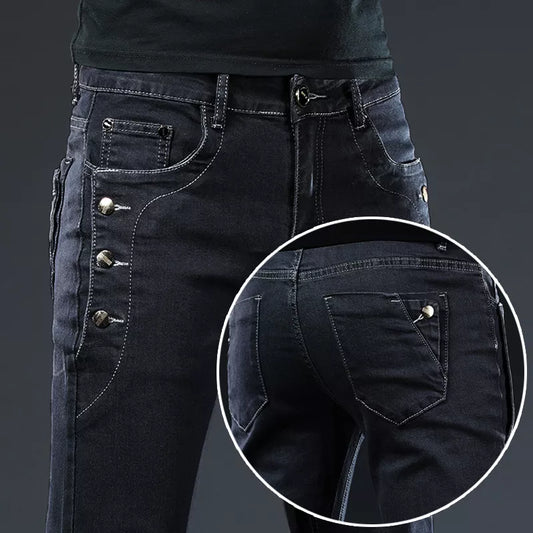 2022 Cotton Men Jeans Pants Lace Up Denim Trousers Black Pants Skinny Slim Hip Hop Sportswear Elastic Waist Male Trousers