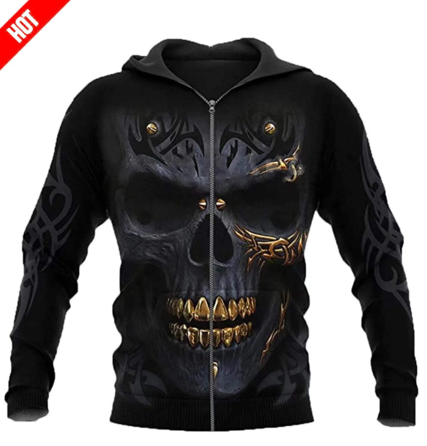 Fashion Sweatshirts Long Sleeve Hoodie Coat Hoodies Men's hoodie 3D gold tooth skull print zipper hoodie casual cardigan
