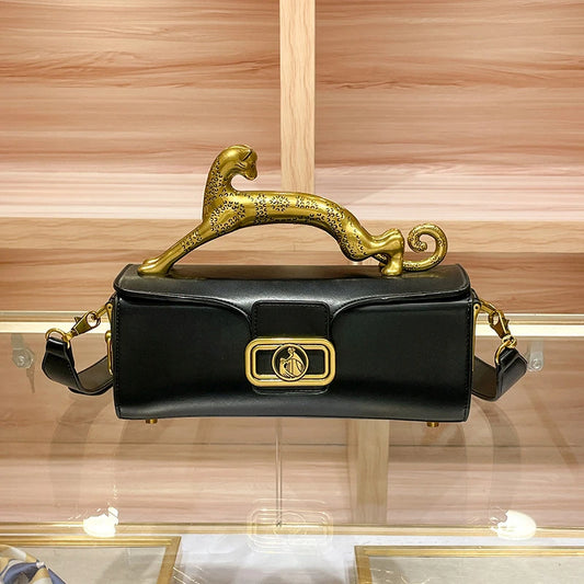 Luxury Brand Leopard Handle Women's Handbag Designer Real Leather Crossbody Shoulder Bag 2023 Ladies Cowhide Versatile Hand Bags