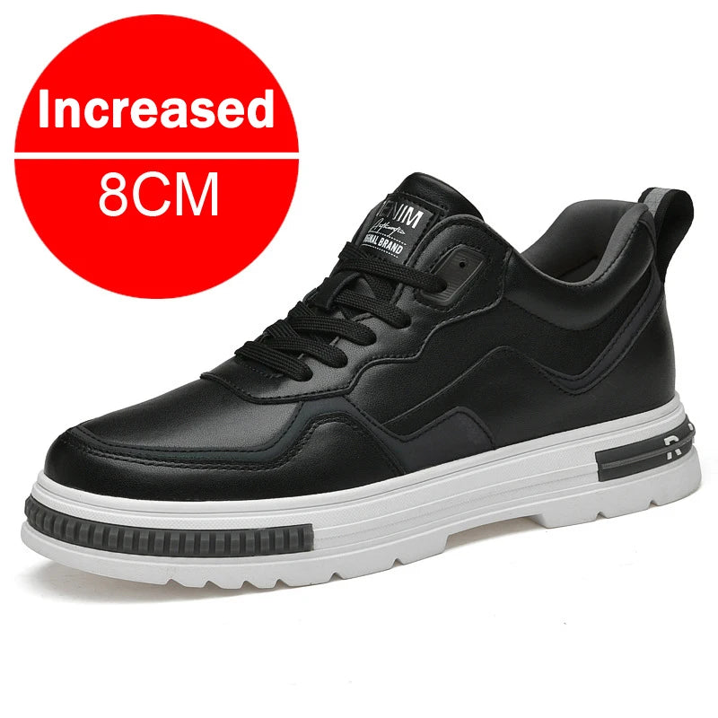 New Height Increasing 6/8CM Men's Leather Boots Breathable Casual Shoes Athletic Jogging Gym Shoes Fashion Leather Sports Shoes
