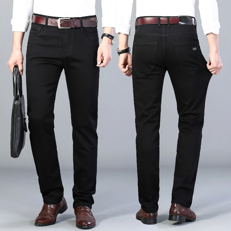 Black Grey Brands Jeans Trousers Men Clothes  Elasticity Slim Jeans Business Casual Male Denim Slim Pants Classic Style