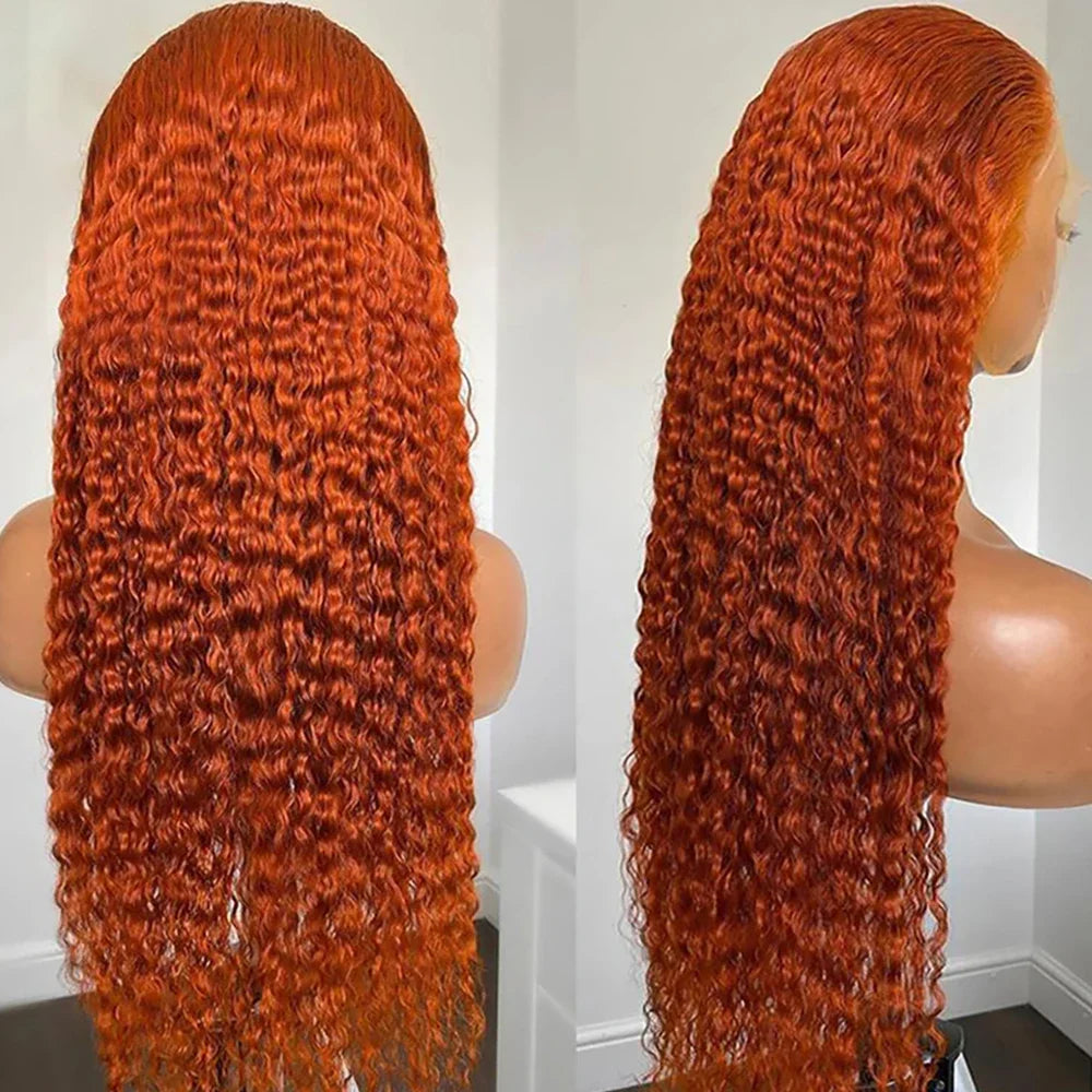 Ginger Orange Water Wave #350 Colored 13x6 13x4 Transparent Lace Front Wig Human Hair for Women Deep Curly Wigs Pre Plucked