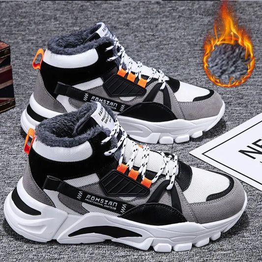 Shoes Men Plush Warm High Top Lace-up Snow Boots Mens Fashion Sneakers Platform Casual Winter Shoes Male Outdoor Shoes