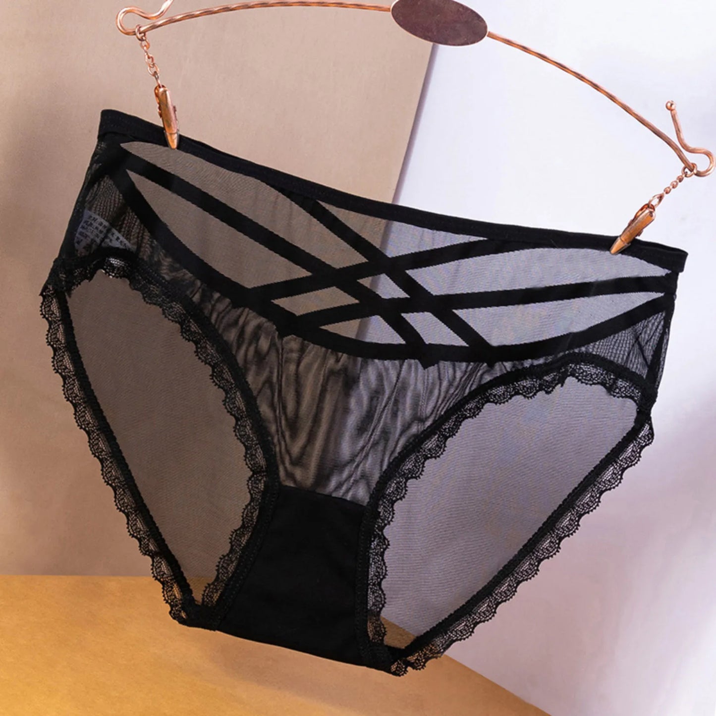 Plus Size Black Lace Hollow Out Lingerie Sexy Perspective Mid-waist Briefs Underwear Seamless Strap Breathable Panties Knicker