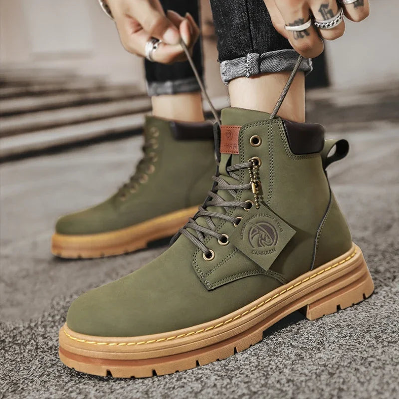 High Top Boots Men's Leather Shoes Fashion Motorcycle Ankle Military Boots for Men Winter Boots Man Shoes Lace-Up Botas Hombre