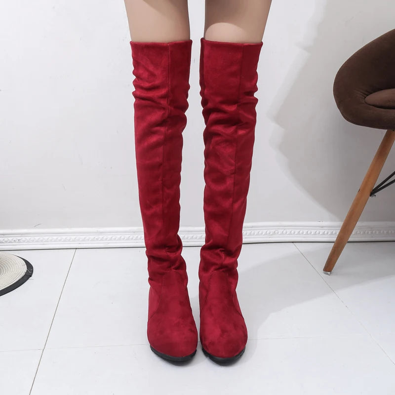Women's High Boots Shoes Fashion Women Over The Knee Boots  New Autumn Winter Flock Botas Feminina Thigh High Boots Ladies