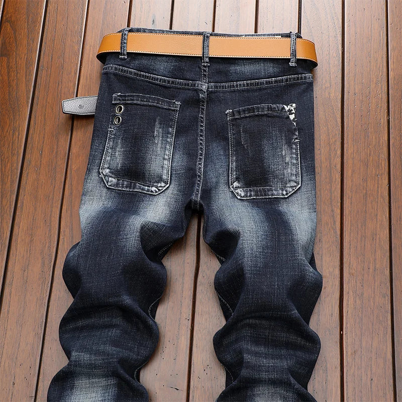 Jean Homme Men Jeans Ripped Denim Pants Trend Brand Trousers For Men Streetwear Simple Design Man Motorcycle Biker Destroyed