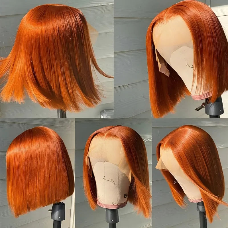 Ginger Orange Bob Wig Human Hair 13x4 Straight Lace Front Wigs Human Hair Pre Plucked 180% Density 350# Colored Bob Wig