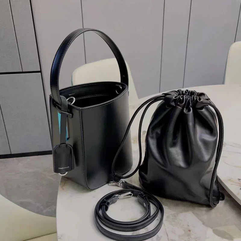 Ins Style Women's Handbag Split Into Two Bags High-end Creative Designer Shoulder Bags Cross-hand Genuine Leather Bucket Bag