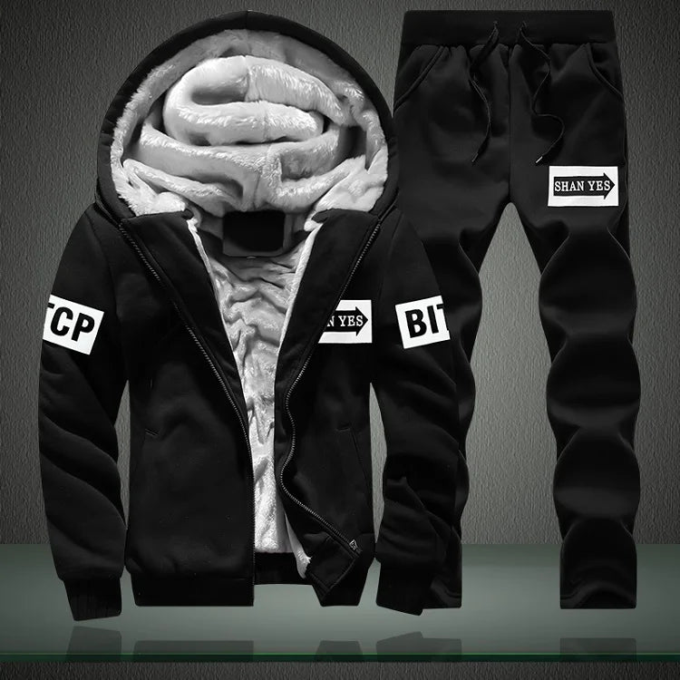 Winter Inner Fleece Hoodies Men 2023 Casual Hooded Warm Sweatshirts Male Thicken Tracksuit 2PC Jacket+Pant Men Moleton Masculino