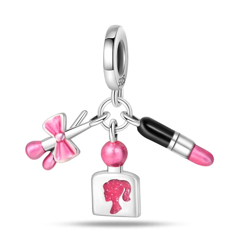 Original S925 Silver Romantic Pink Crown Perfume Bottle Charms Beads Fit Qikaola Bracelets Fine DIY Jewelry Valentine's Day Gift