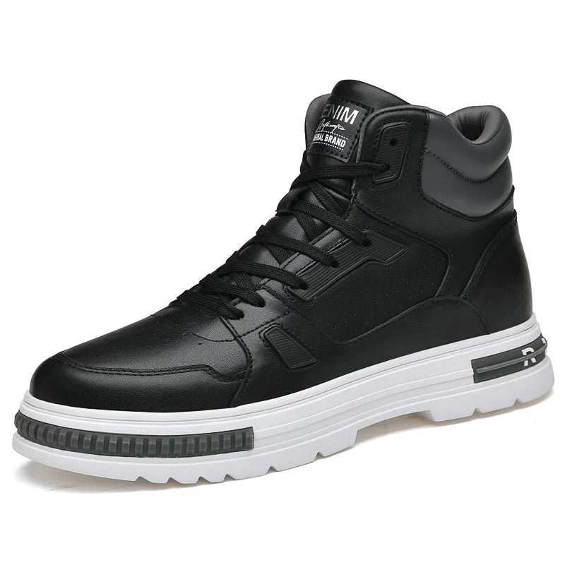 New Height Increasing 6/8CM Men's Leather Boots Breathable Casual Shoes Athletic Jogging Gym Shoes Fashion Leather Sports Shoes