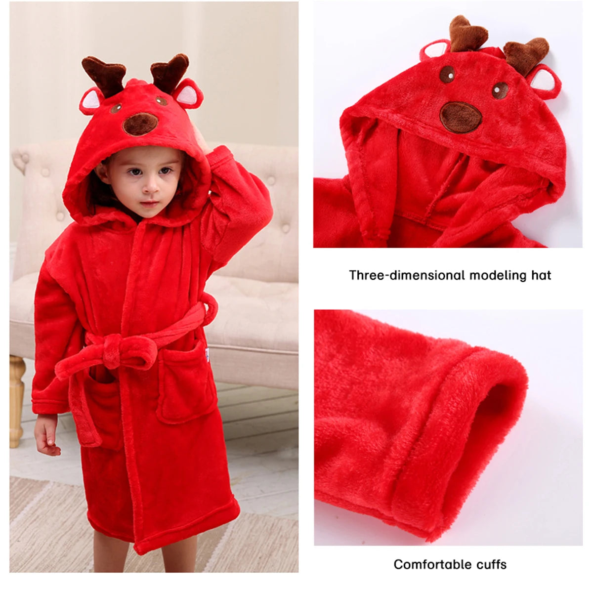 LOlanta Kids Plush Hooded Bathrobe Dinosaur Flannel Fleece Robe for Boys Girls Sleepwear Dressing Gown Gift