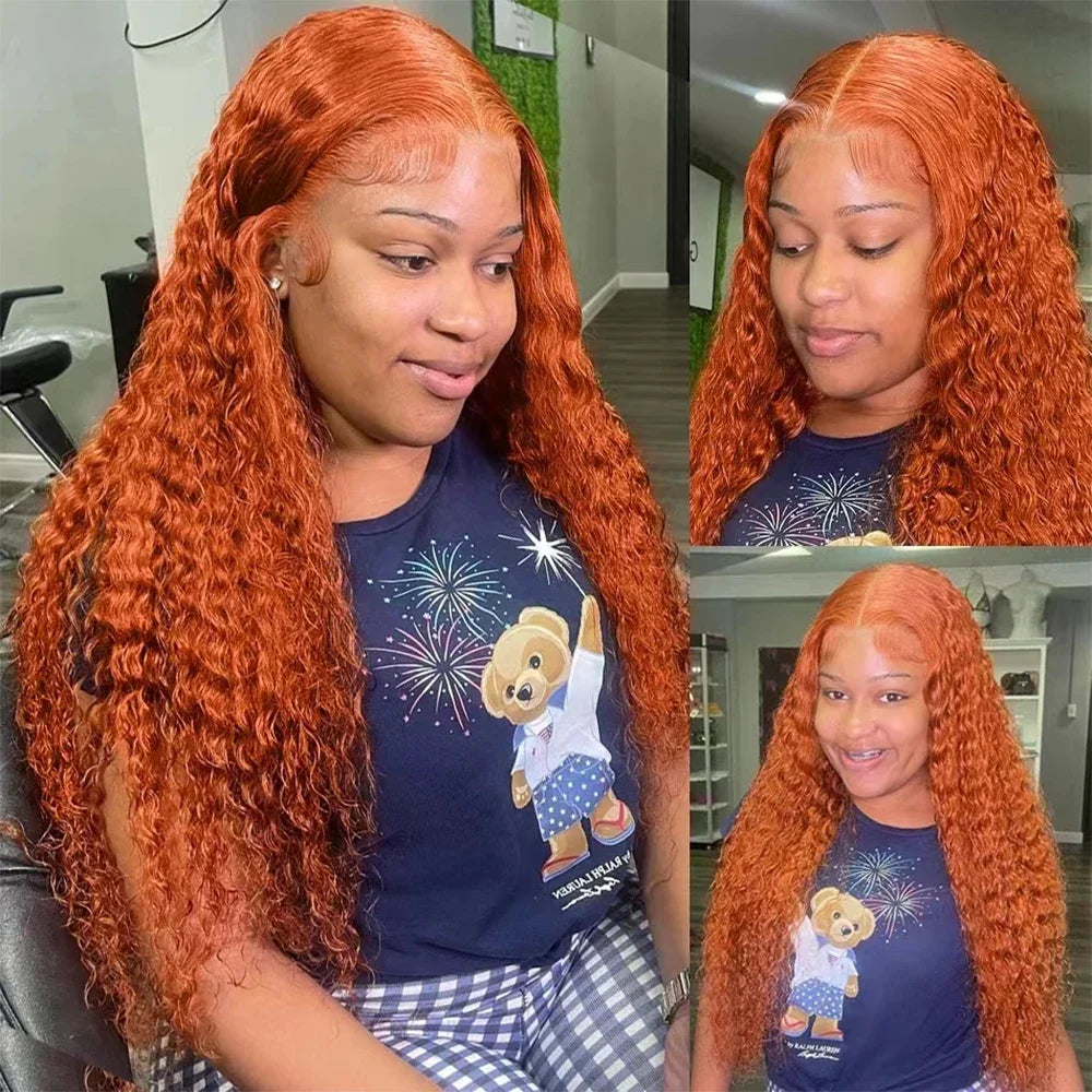 Ginger Orange Water Wave #350 Colored 13x6 13x4 Transparent Lace Front Wig Human Hair for Women Deep Curly Wigs Pre Plucked