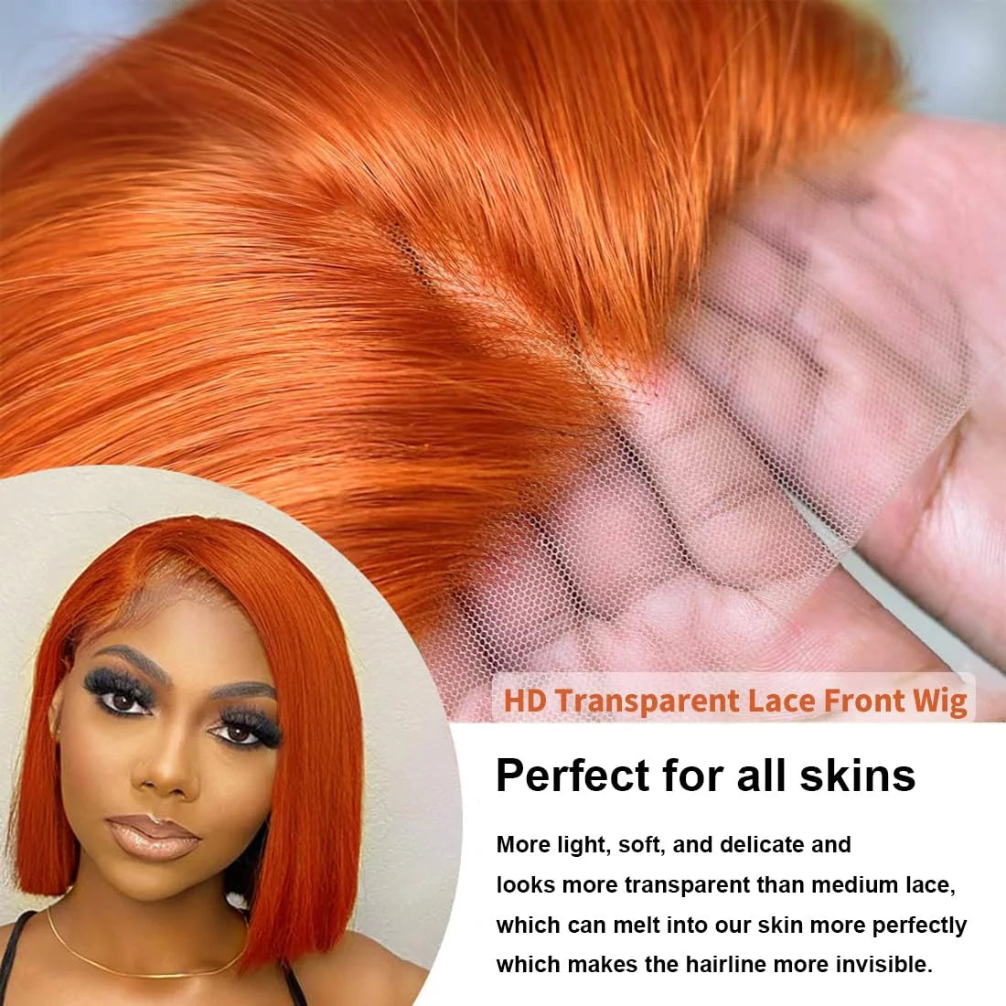 Ginger Orange Bob Wig Human Hair 13x4 Straight Lace Front Wigs Human Hair Pre Plucked 180% Density 350# Colored Bob Wig