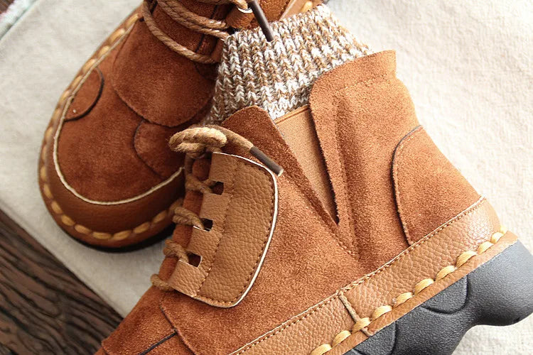 Handmade Soft Bottom Women's Boots Autumn Winter Wool Mouth Women's Shoes Mori Literary Retro Women Boots Comfort Ankle Boots