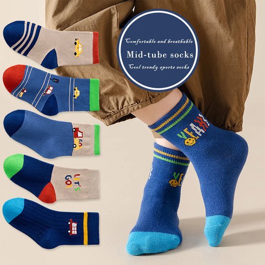 5Pairs 1-14Years Girl's Mid-tube Socks Comfortable Breathable Athletic Socks Autumnclothes  All-match Boutique Kids Clothing