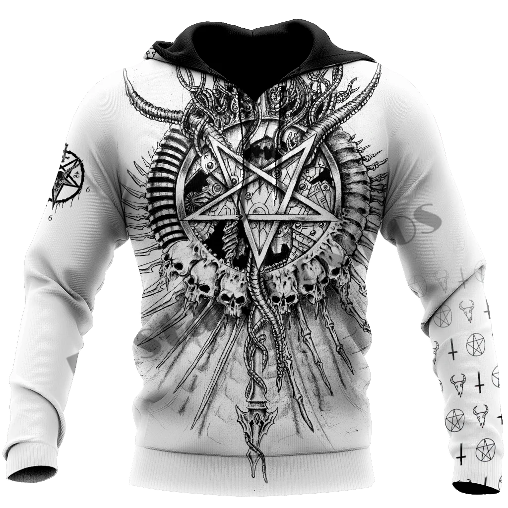 Men's Skull Print Hoodies Autumn Fashion Retro Hip Hop Style Jackets Coat Street Trend Sweatshirts Leisure Comfortable Pullover