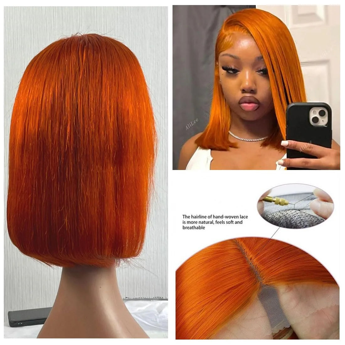 Ginger Orange Bob Wig Human Hair 13x4 Straight Lace Front Wigs Human Hair Pre Plucked 180% Density 350# Colored Bob Wig