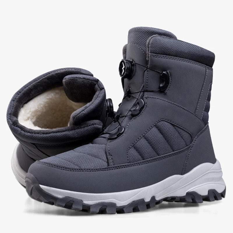Rotating Button Men Snow Boots Warm Thicken Plush Winter Boots Waterproof New Hiking Boots Wear Resistant Anti Slip Male Boots