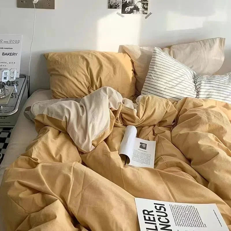 Luxury Gradient Blue Bedding Set Cartoon Duvet Cover Set Soft Queen Twin Full Size Grid Flat Bed Sheet Quilt Cover Pillowcase