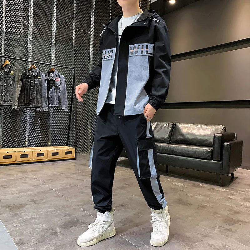 Men's Tracksuit Man Two Piece Set Sweatsuit Polyester Overalls Leisure Suit Hooded Jackets And Hip Hop Harlan Pants