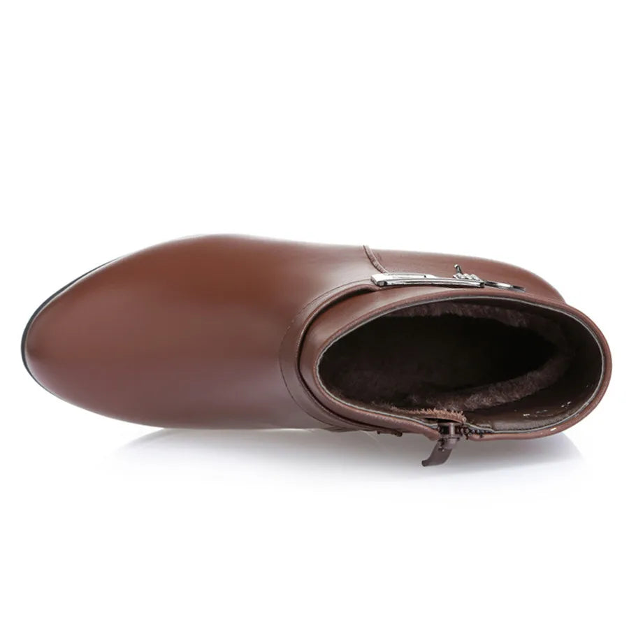 Genuine Leather women boots  2023 winter thick wool lined genuine Leather women snow boots large size women winter shoes