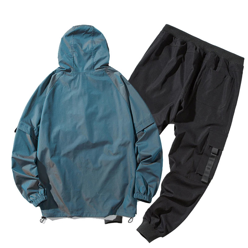 Men's Streetwear Tracksuit Two Piece Set Sweatsuit Polyester Overalls Leisure Suit Hooded Jackets And Hip Hop Harlan Pants