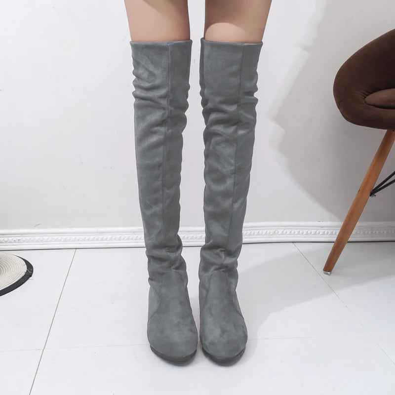 Women's High Boots Shoes Fashion Women Over The Knee Boots  New Autumn Winter Flock Botas Feminina Thigh High Boots Ladies