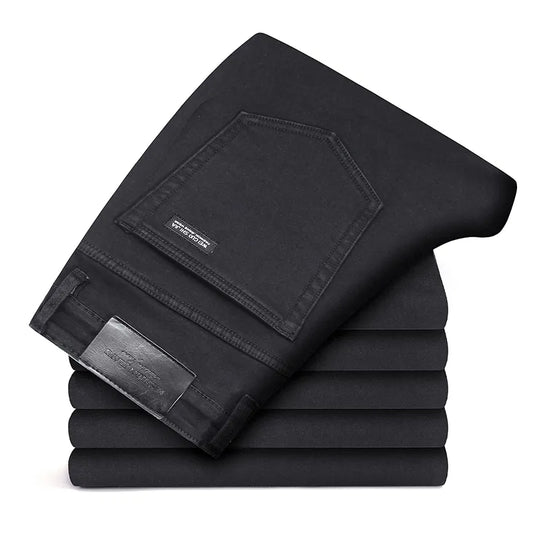 Black Grey Brands Jeans Trousers Men Clothes  Elasticity Slim Jeans Business Casual Male Denim Slim Pants Classic Style