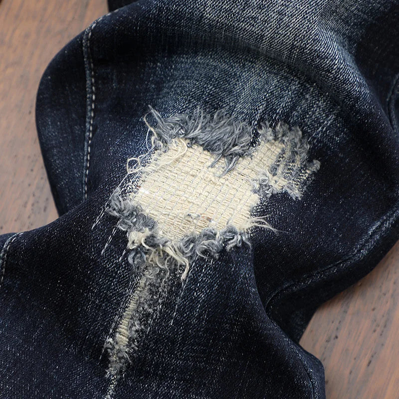 Jean Homme Men Jeans Ripped Denim Pants Trend Brand Trousers For Men Streetwear Simple Design Man Motorcycle Biker Destroyed