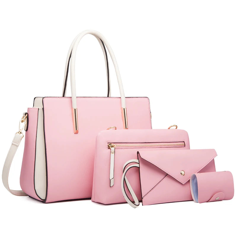 TRAVEASY 2023 Designer Bags Luxury 4 Pcs Set Women's Shoulder Bag Candy Color Hard PU Leather Elegant Ladies Purses and Handbags