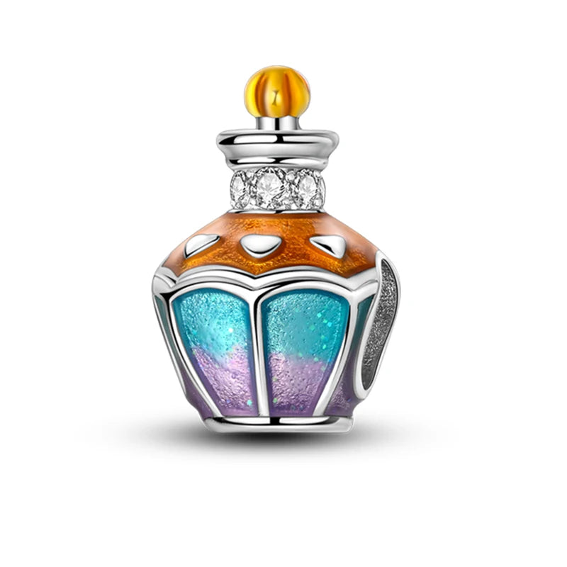 Original S925 Silver Romantic Pink Crown Perfume Bottle Charms Beads Fit Qikaola Bracelets Fine DIY Jewelry Valentine's Day Gift