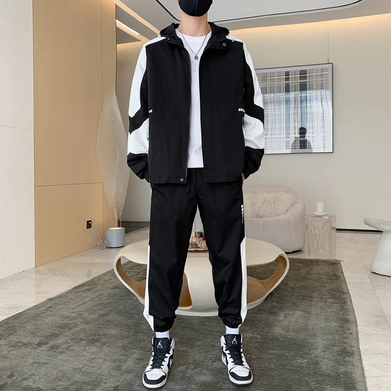 Men's Tracksuit Man Two Piece Set Sweatsuit Polyester Overalls Leisure Suit Hooded Jackets And Hip Hop Harlan Pants