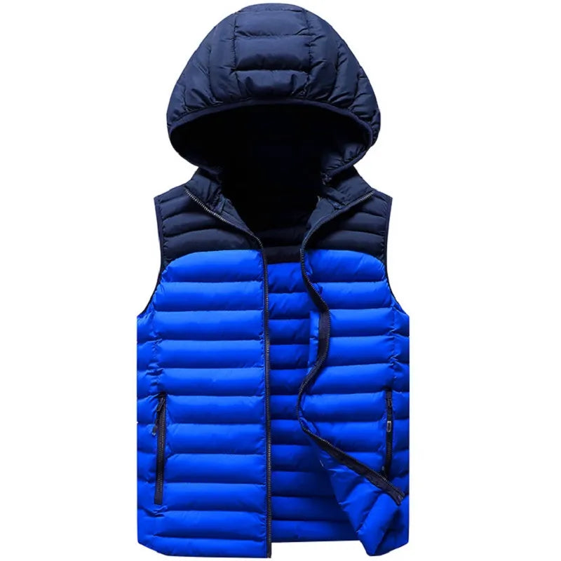 Mens Winter Sleeveless Jacket Men Down Vest Mens Warm Thick Hooded Coats Male Cotton-Padded Work Waistcoat Gilet Homme Vest