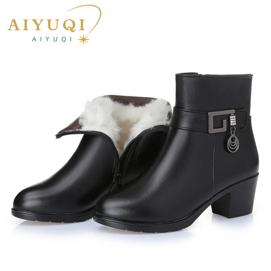 Genuine Leather women boots  2023 winter thick wool lined genuine Leather women snow boots large size women winter shoes