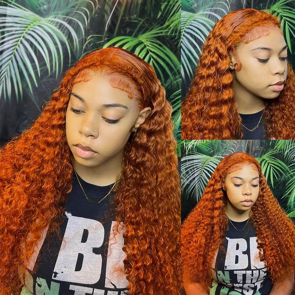 Ginger Orange Water Wave #350 Colored 13x6 13x4 Transparent Lace Front Wig Human Hair for Women Deep Curly Wigs Pre Plucked