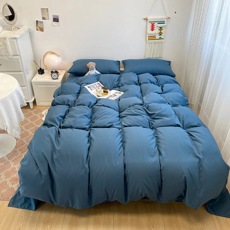 Black Bedding Set Soft Bed Linen Set Washed Cotton Duvet Cover Pillowcase and Bedsheet постельное бельё набор Home Bedclothes