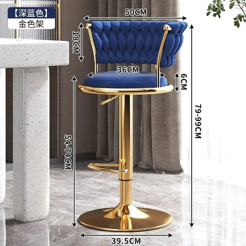 Bar Stool High Stool Can Be Raised and Lowered Light Luxury Backrest High Stool Rotating Iron Kitchen Home Bar Stools