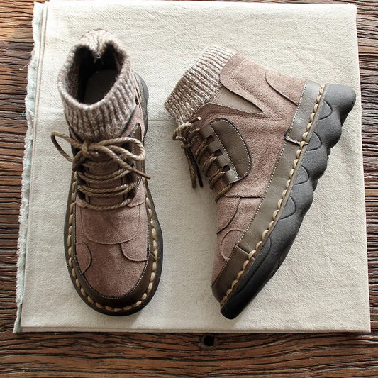 Handmade Soft Bottom Women's Boots Autumn Winter Wool Mouth Women's Shoes Mori Literary Retro Women Boots Comfort Ankle Boots