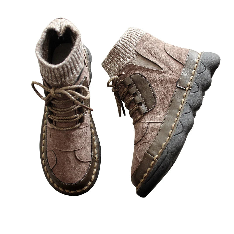 Handmade Soft Bottom Women's Boots Autumn Winter Wool Mouth Women's Shoes Mori Literary Retro Women Boots Comfort Ankle Boots