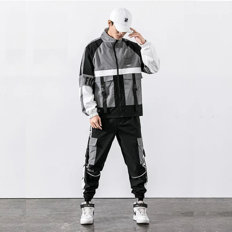Paneled Contrast Cargo Tracksuit  2 Piece Set  Men Outfit Set  Spring and Autumn Mens Sweat Suits Korean Style Fashion Clothes