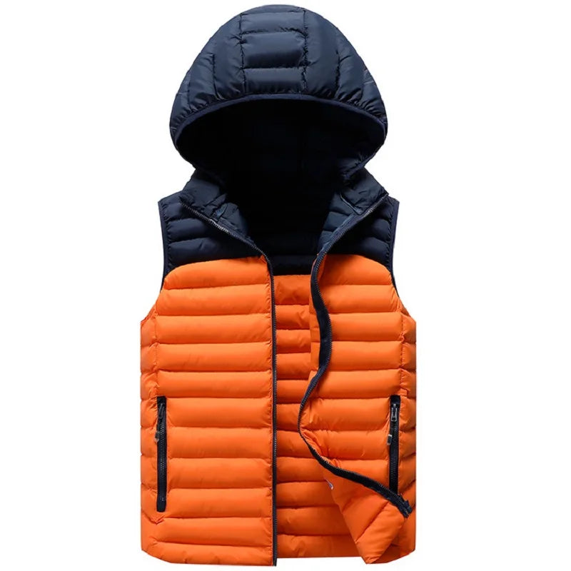 Mens Winter Sleeveless Jacket Men Down Vest Mens Warm Thick Hooded Coats Male Cotton-Padded Work Waistcoat Gilet Homme Vest