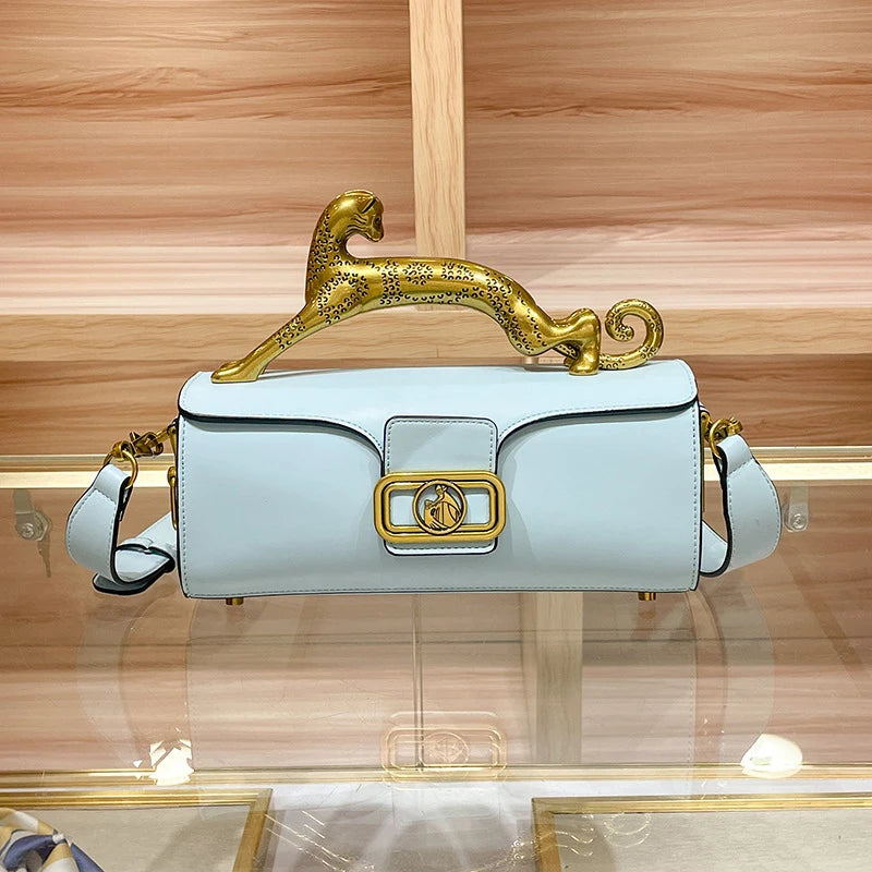 Luxury Brand Leopard Handle Women's Handbag Designer Real Leather Crossbody Shoulder Bag 2023 Ladies Cowhide Versatile Hand Bags