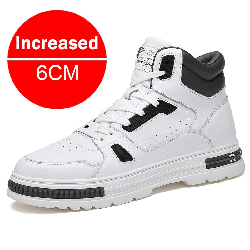 New Height Increasing 6/8CM Men's Leather Boots Breathable Casual Shoes Athletic Jogging Gym Shoes Fashion Leather Sports Shoes