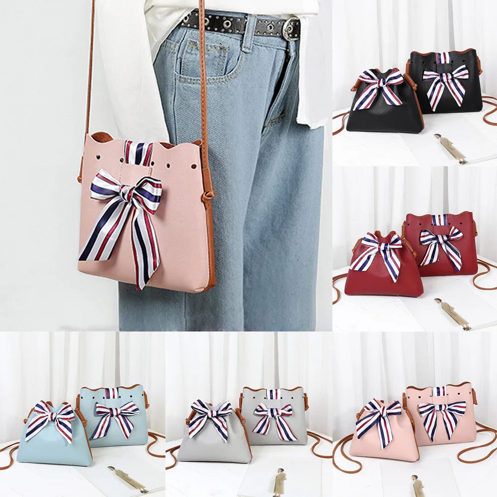 Leather Fashion Women Bowknot Bucket Bag New Design Ladies Women's Purses and Hand Bags Crossbody Bags for Women